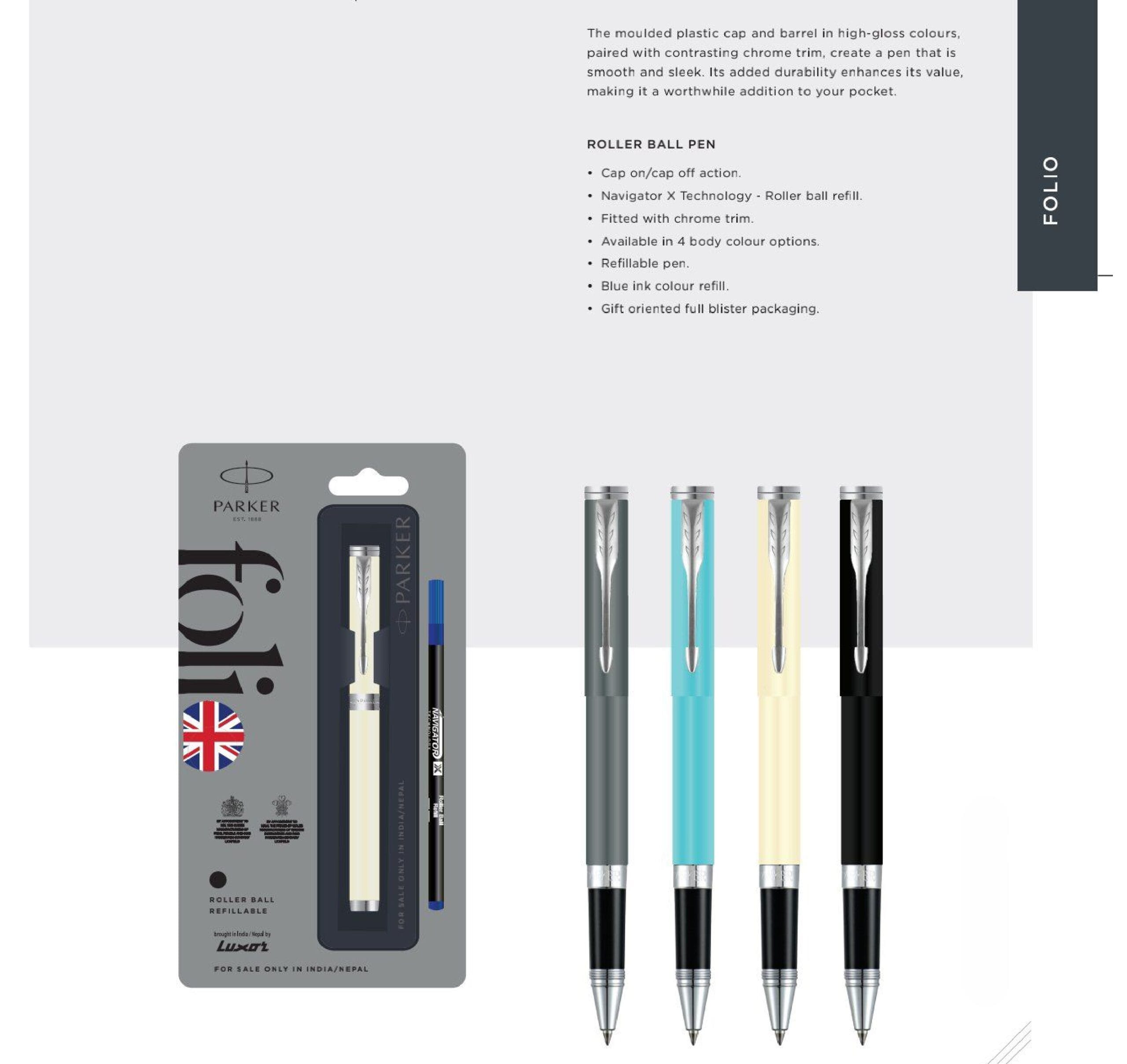 Parker Folio Standard Roller Ball Pen with Chrome Trim